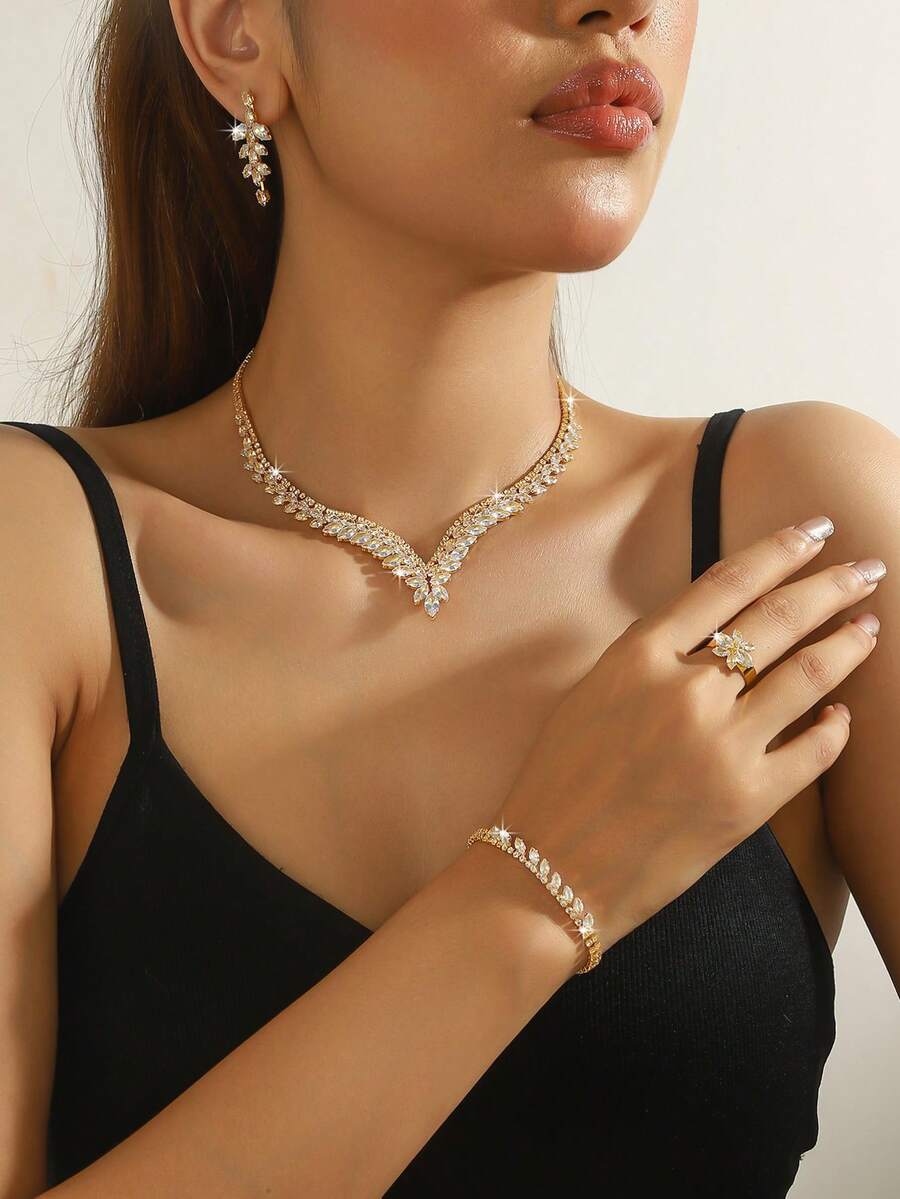 Vera V-Shaped Zirconia Necklace Set